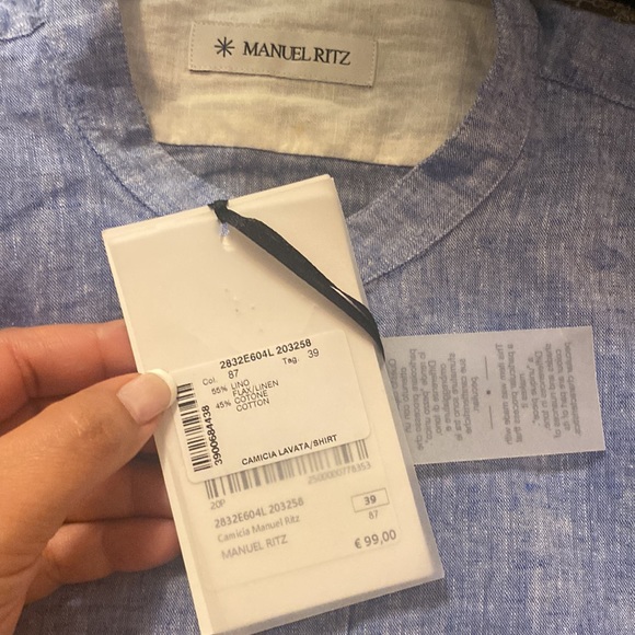 Manuel Ritz, band, Men's Light Blue, Flax Linen blend Button Down NWT $150 - Picture 10 of 12